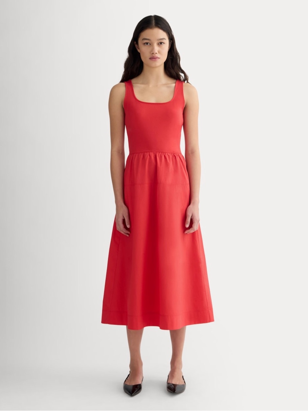 Everlane The Form Riviera Dress Classic Red Size XS NWOT Flaw Supima Cotton Midi